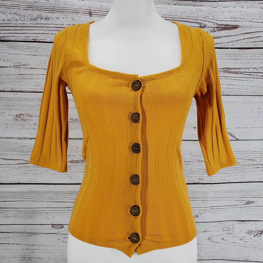 Free People Women's Central Park Gold Yellow Top Cardigan Size XS